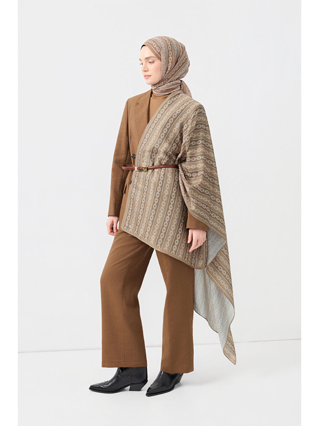 Kahverengi Pamuk Twill Şal Chain Camel-2