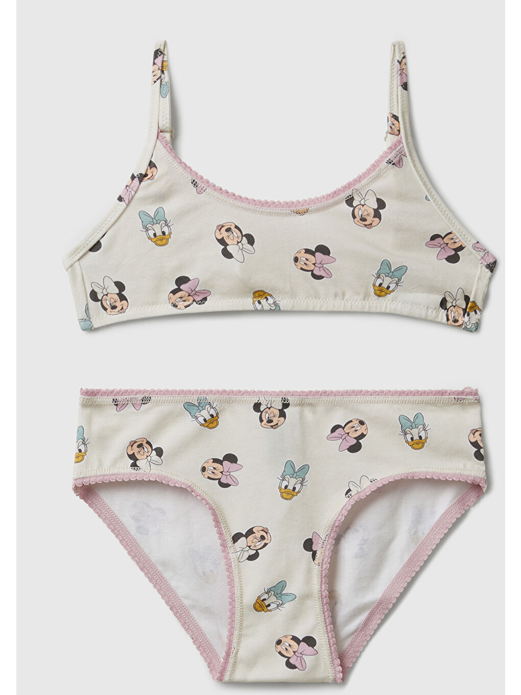 Kız Çocuk Ekru Desenli Ayarlanabilir Askılı Bikini Takımı