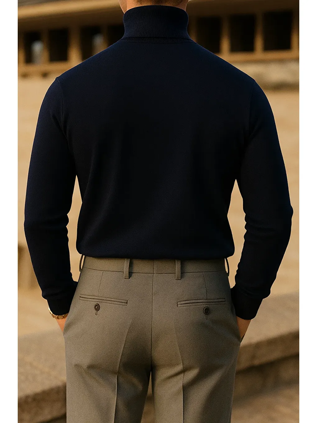 Erkek Trend Kışlık Boğazlı Lacivert Triko Kazak-4