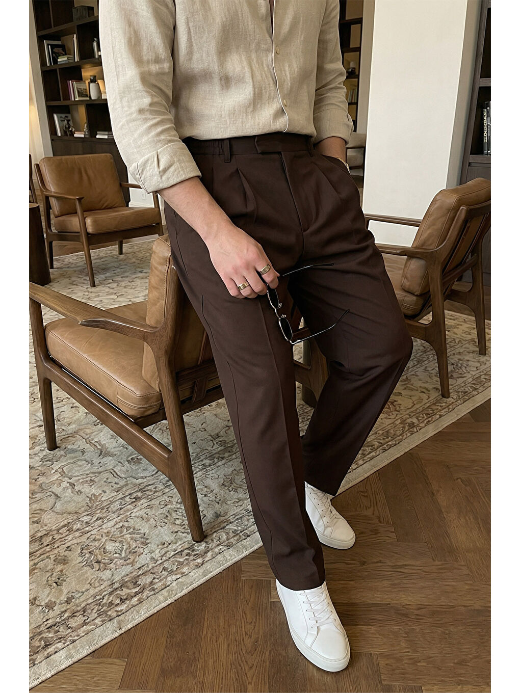 Kahverengi Baluga Extra Baggy Erkek Kumaş Pantolon-1