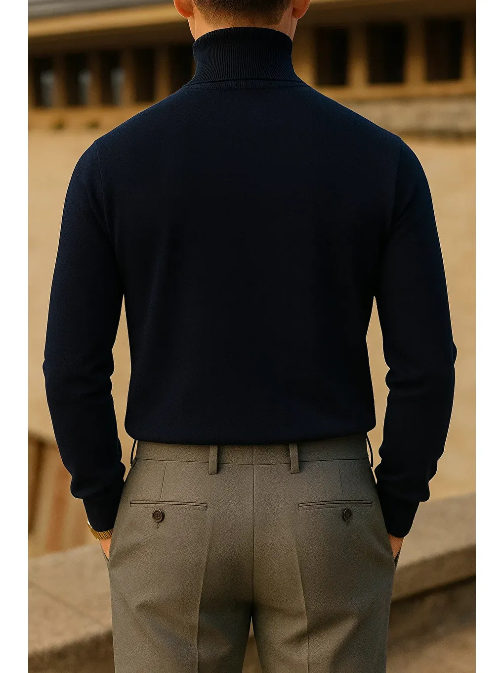 Erkek Trend Kışlık Boğazlı Lacivert Triko Kazak-5