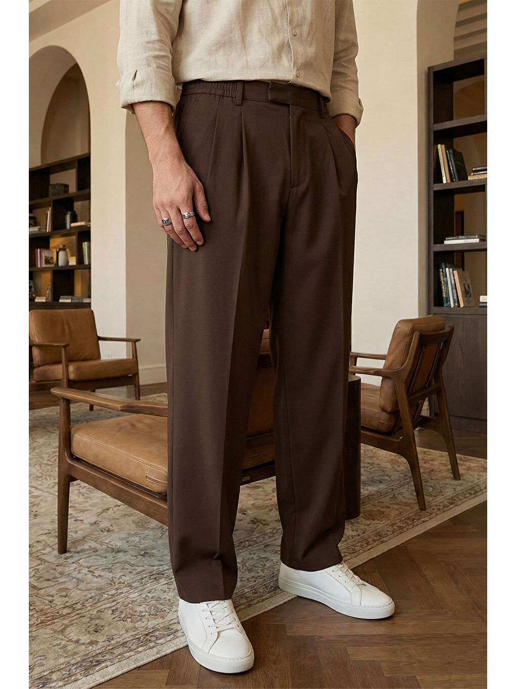 Kahverengi Baluga Extra Baggy Erkek Kumaş Pantolon-2