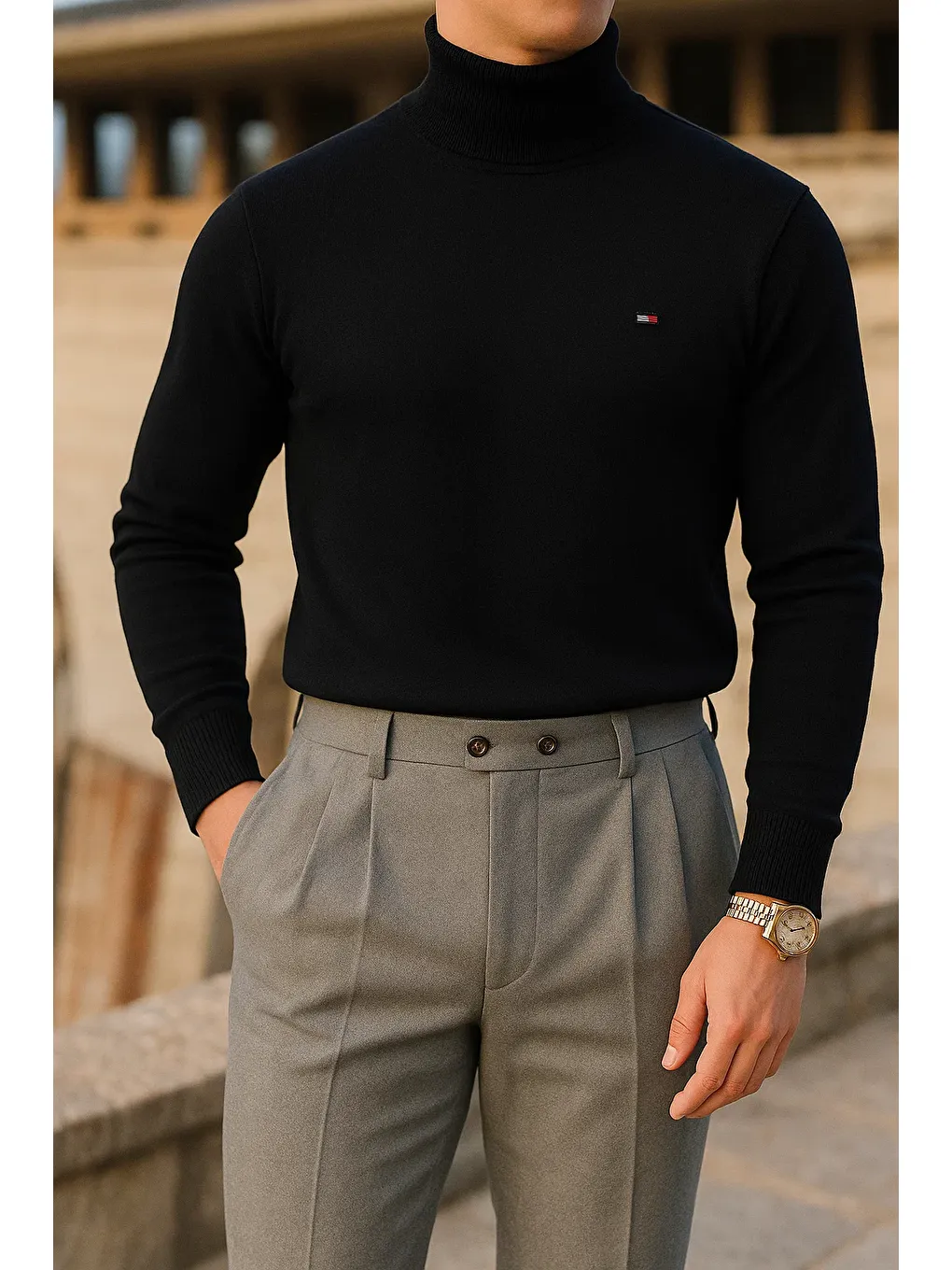 Siyah Erkek Trend Kışlık Boğazlı Bordo Triko Kazak-1