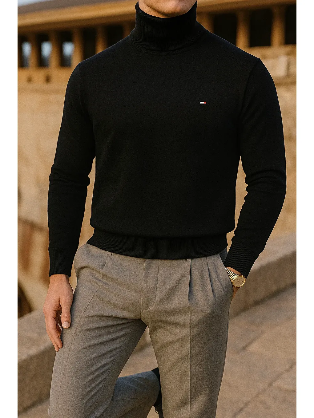 Siyah Erkek Trend Kışlık Boğazlı Bordo Triko Kazak-2