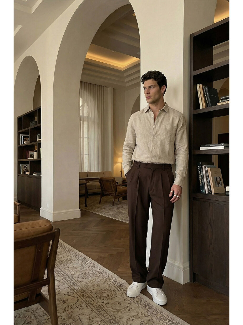 Kahverengi Baluga Extra Baggy Erkek Kumaş Pantolon-4