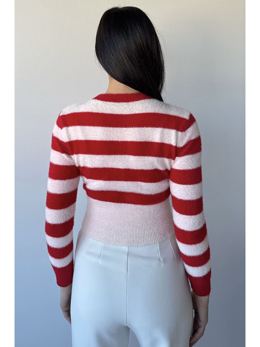 Kırmızı Kadın Taş Detaylı Crop Top Bluz-3