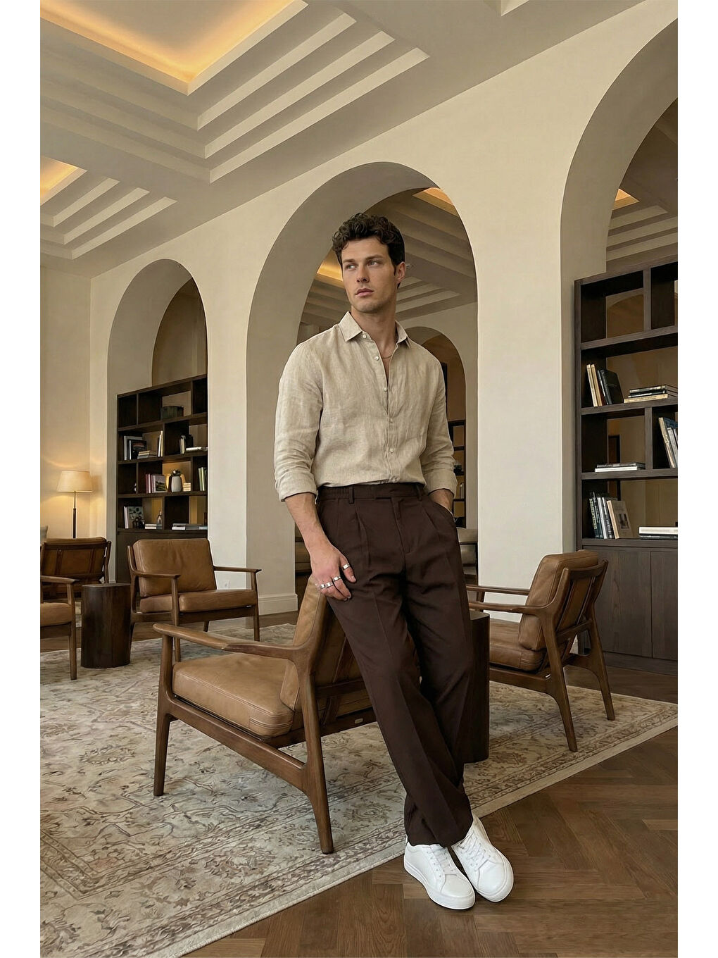 Kahverengi Baluga Extra Baggy Erkek Kumaş Pantolon-5