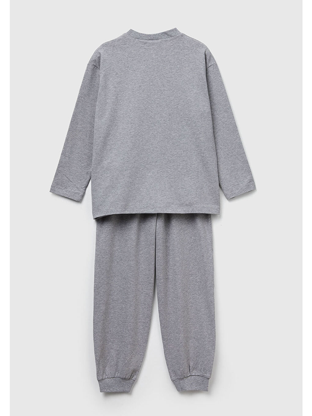 Erkek Çocuk Gri Melanj Logolu Düz Renk Pijama Takımı-1