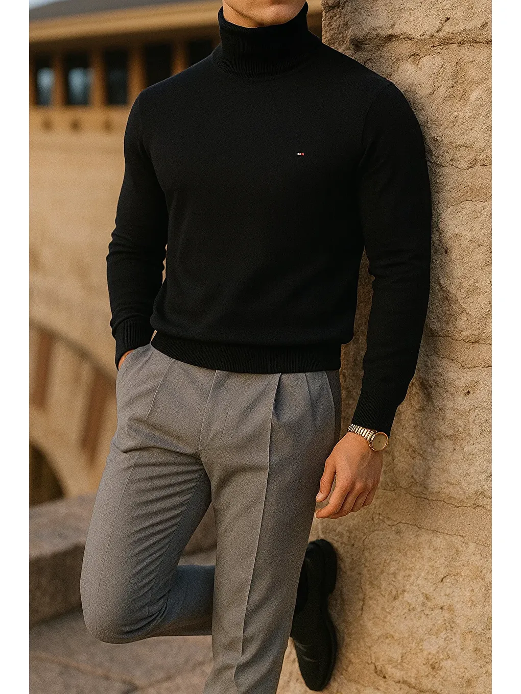 Siyah Erkek Trend Kışlık Boğazlı Bordo Triko Kazak-3
