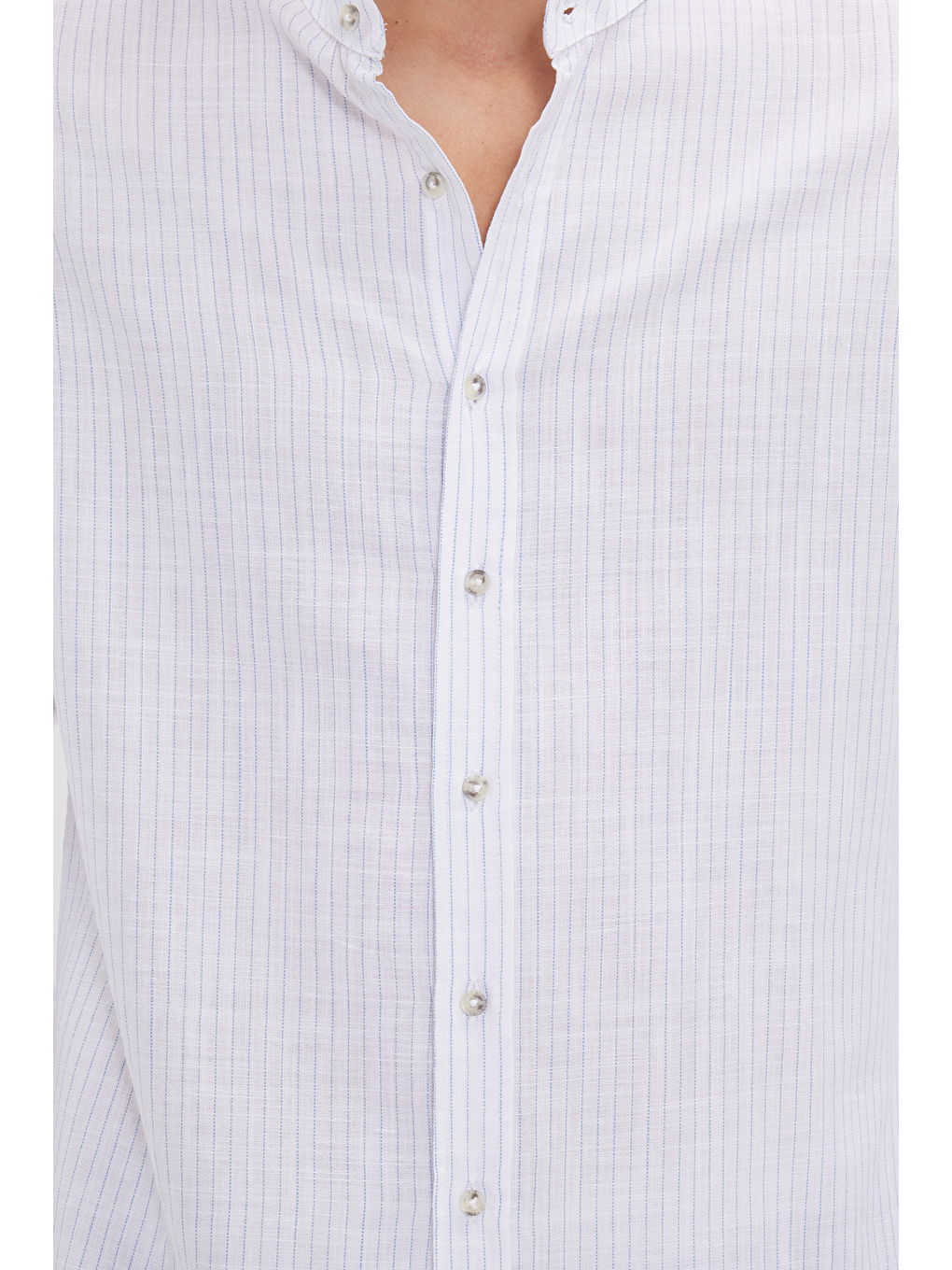 Mavi Erkek Slim Fit Dar Kesim Uzun Kollu %100 Pamuk Keten Doku Çizgili Hakim Yaka Gömlek-5