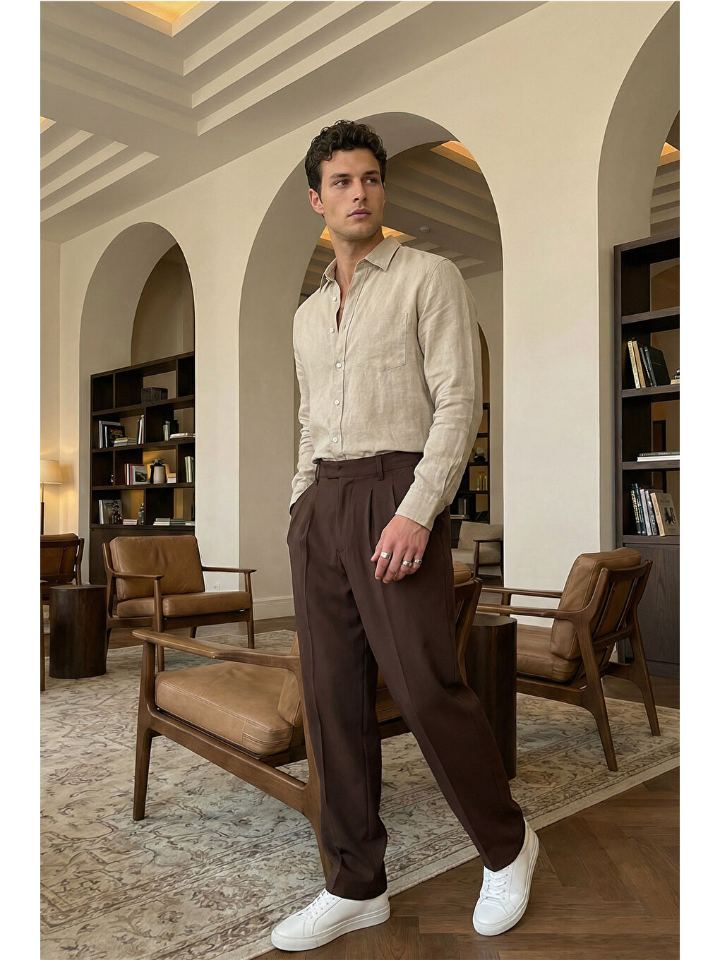 Kahverengi Baluga Extra Baggy Erkek Kumaş Pantolon-6