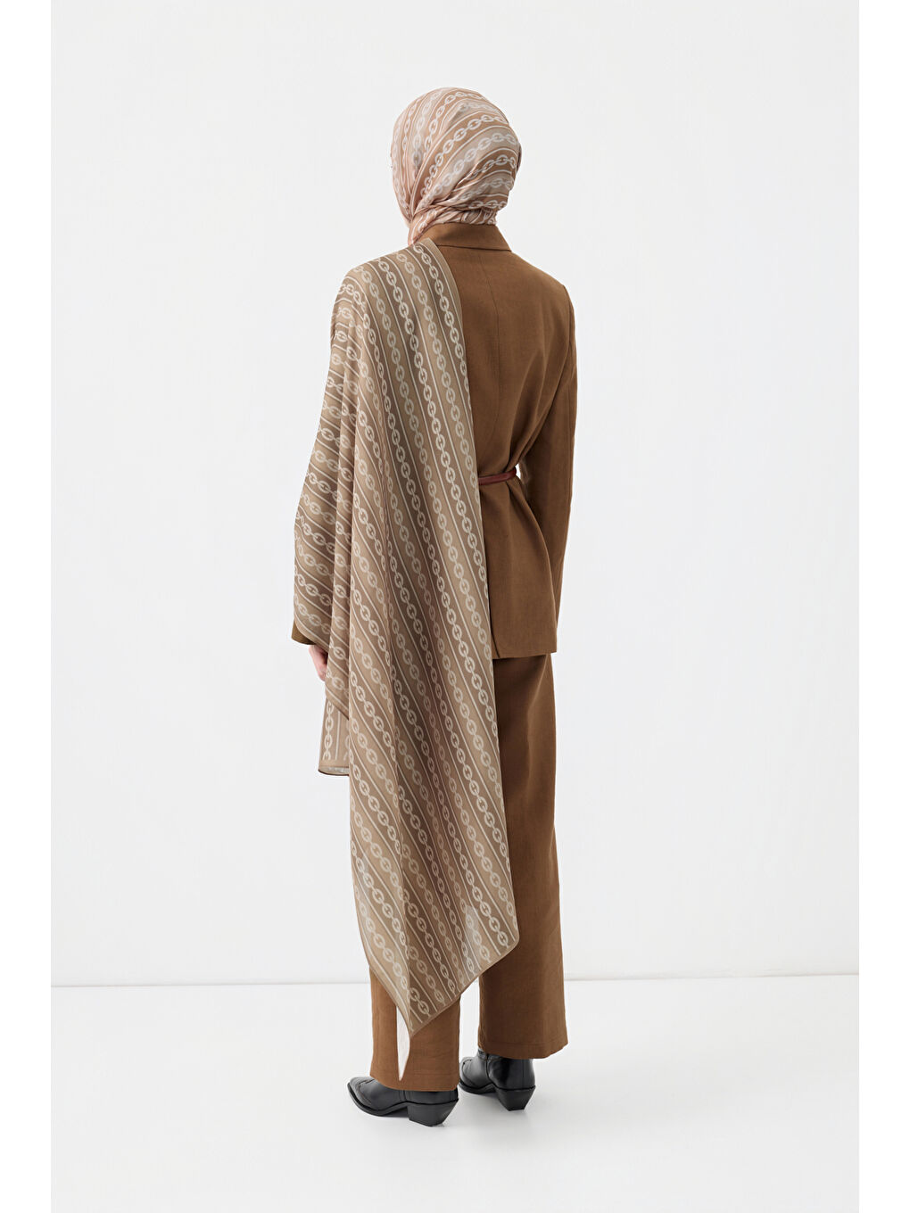 Kahverengi Pamuk Twill Şal Chain Camel-4