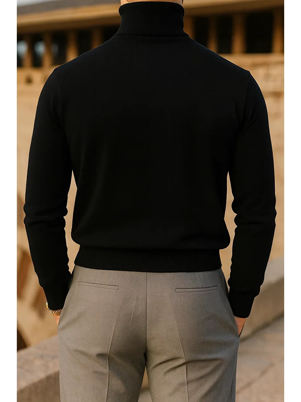 Siyah Erkek Trend Kışlık Boğazlı Bordo Triko Kazak-5