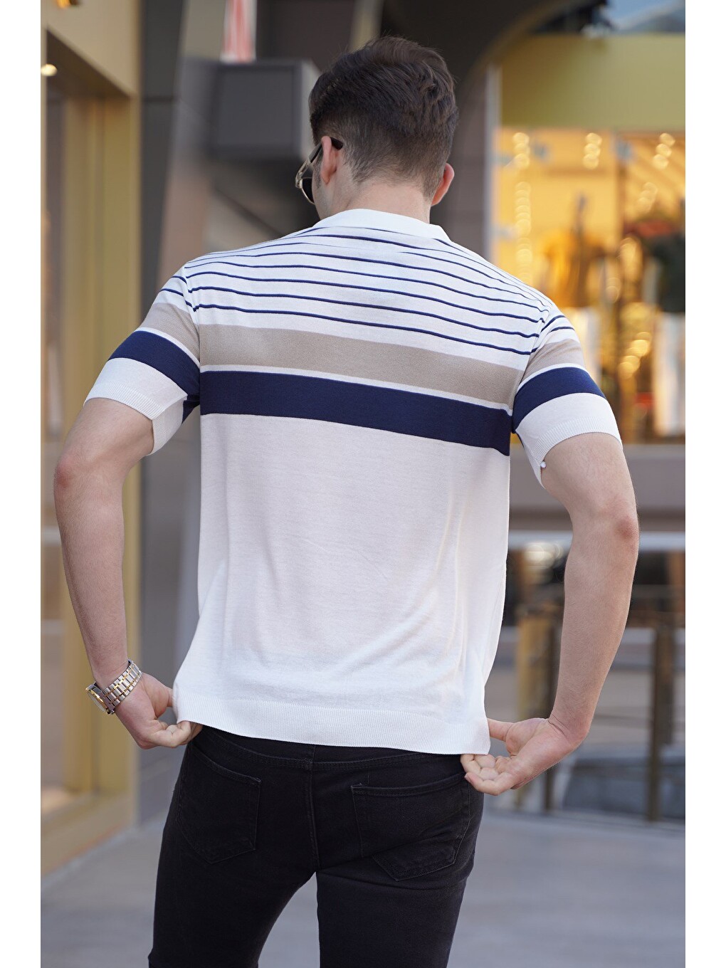 Erkek Beyaz Polo Yaka Fermuarlı Tişört 5732-1