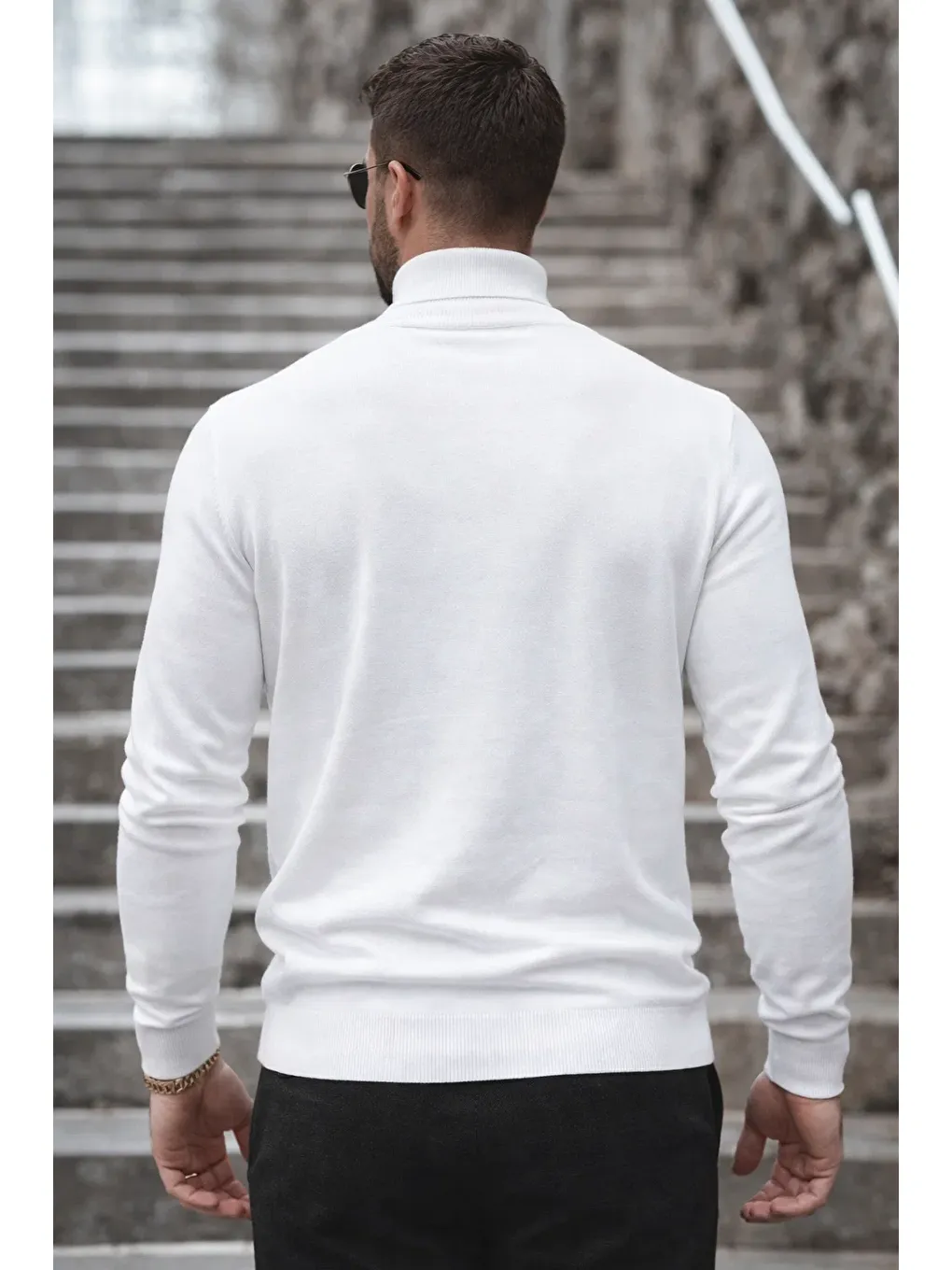 Erkek Kışlık Basic Uzun Boğazlı Beyaz Kazak-4