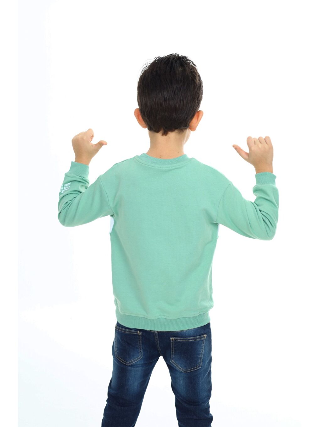 Yeşil Erkek Çocuk Relax Fit Bisiklet Yaka Düşük Omuz Baskılı Sweatshirt-3