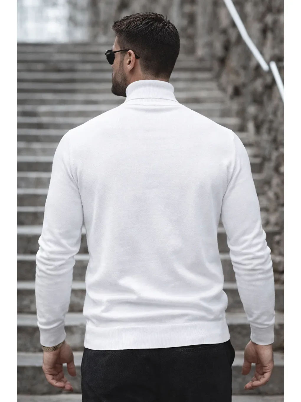 Erkek Kışlık Basic Uzun Boğazlı Beyaz Kazak-5