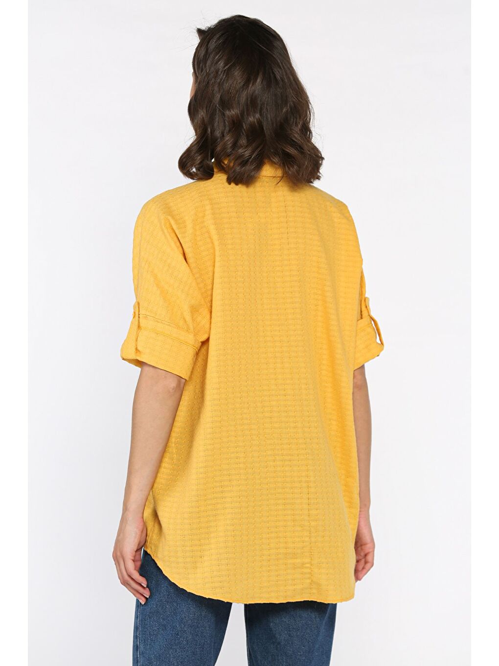 Kahverengi Kadın Çiçek Aksesuarlı Cepli Salaş Gömlek-2