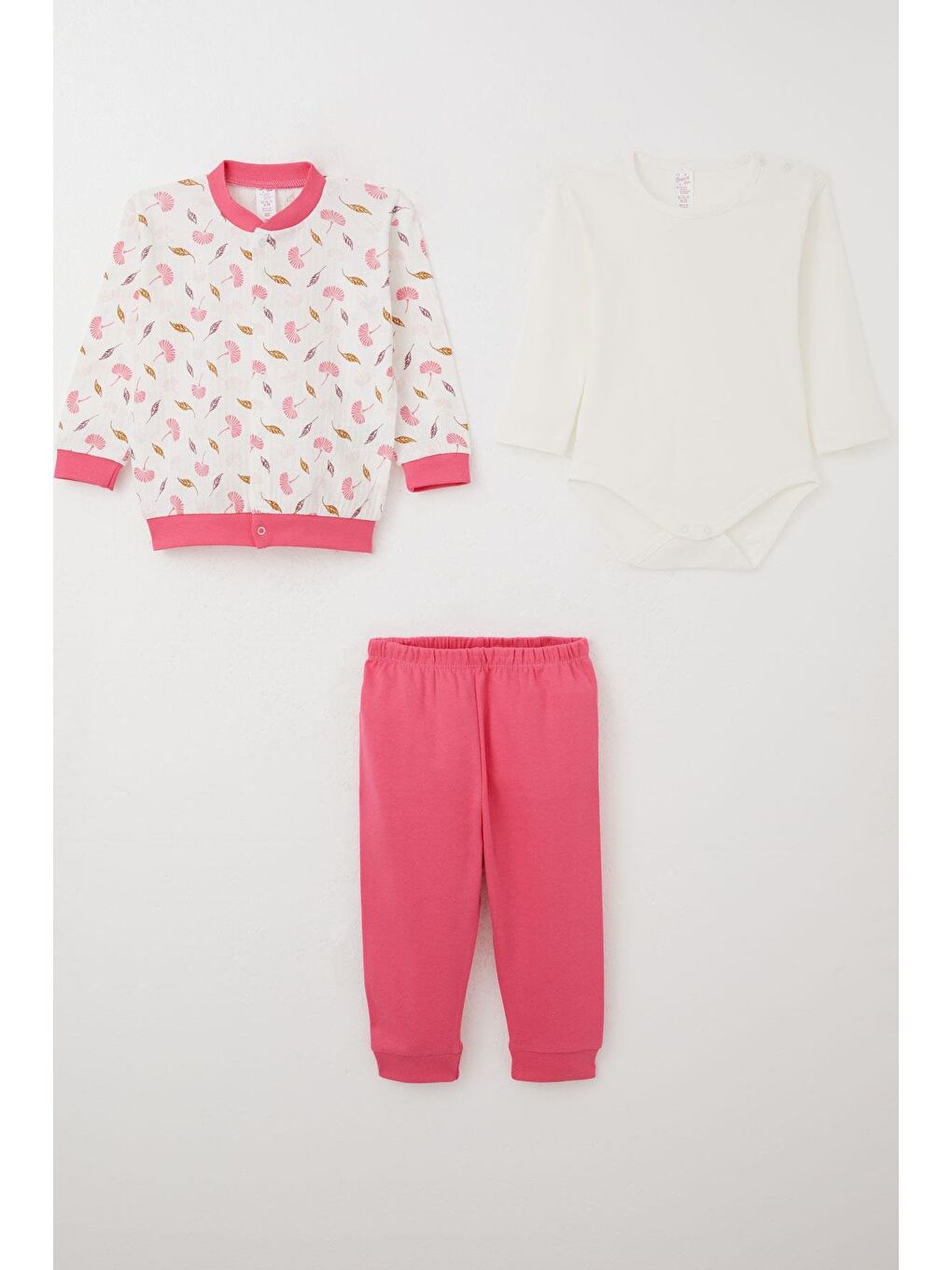 Kız Bebek Zıbınlı 3 Lü Takım Çiçek Desenli Beyaz (4 Ay-1 Yaş)