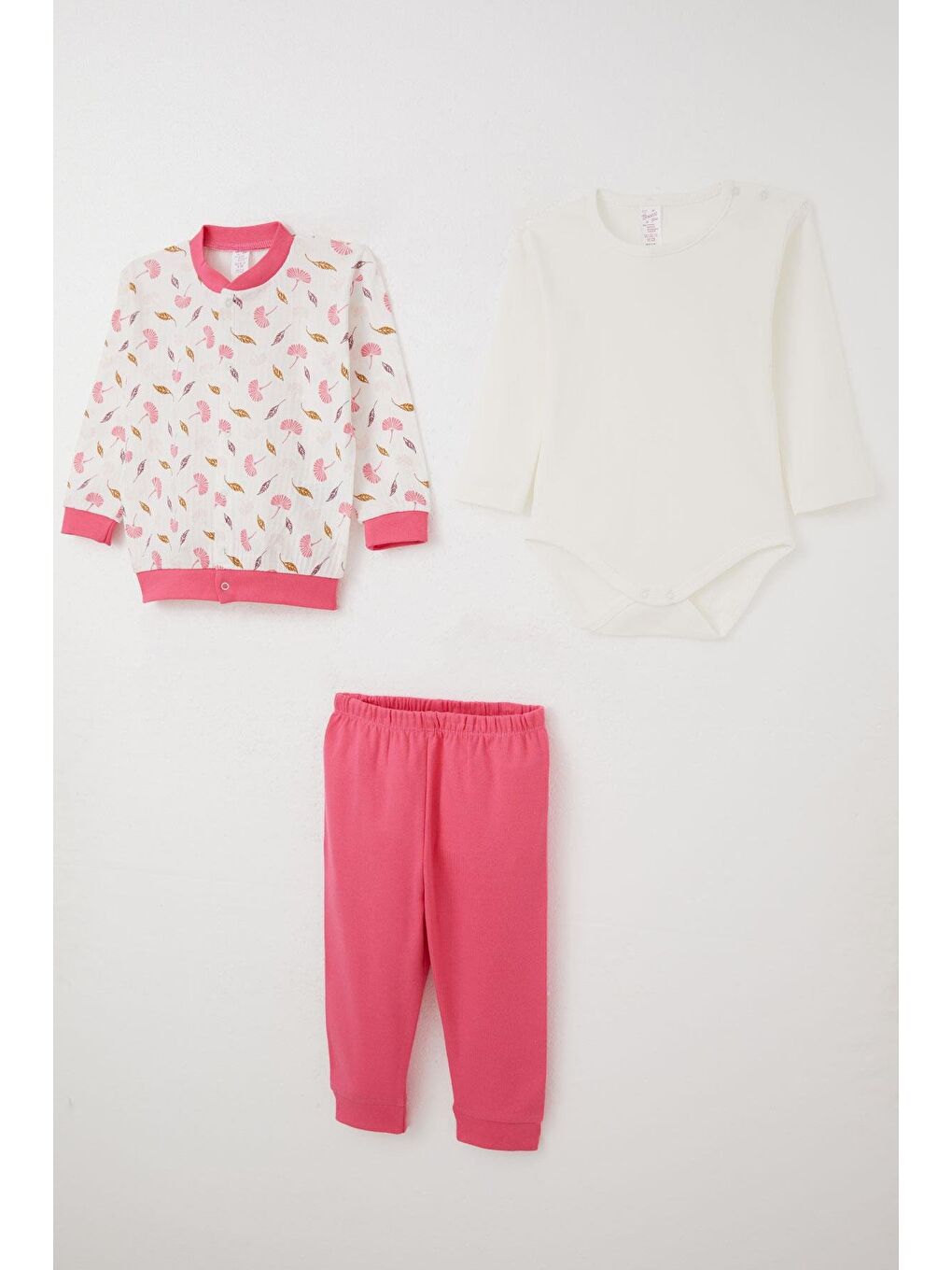 Kız Bebek Zıbınlı 3 Lü Takım Çiçek Desenli Beyaz (4 Ay-1 Yaş)-1