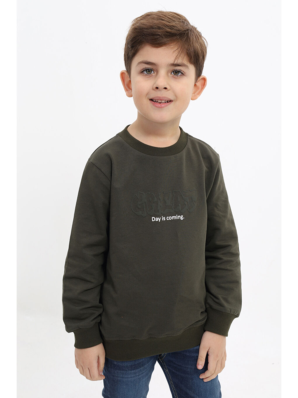 Haki Erkek Çocuk Baskılı Sweatshirt