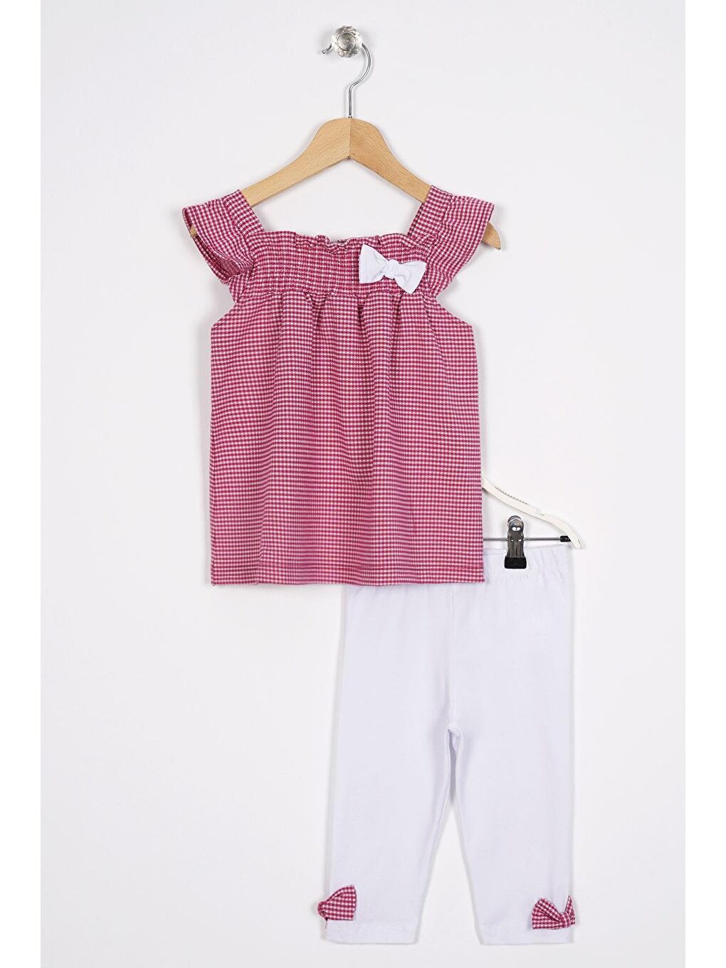 Fuşya Pitikareli Omuz Detaylı Kız Çocuk Taytlı Takım