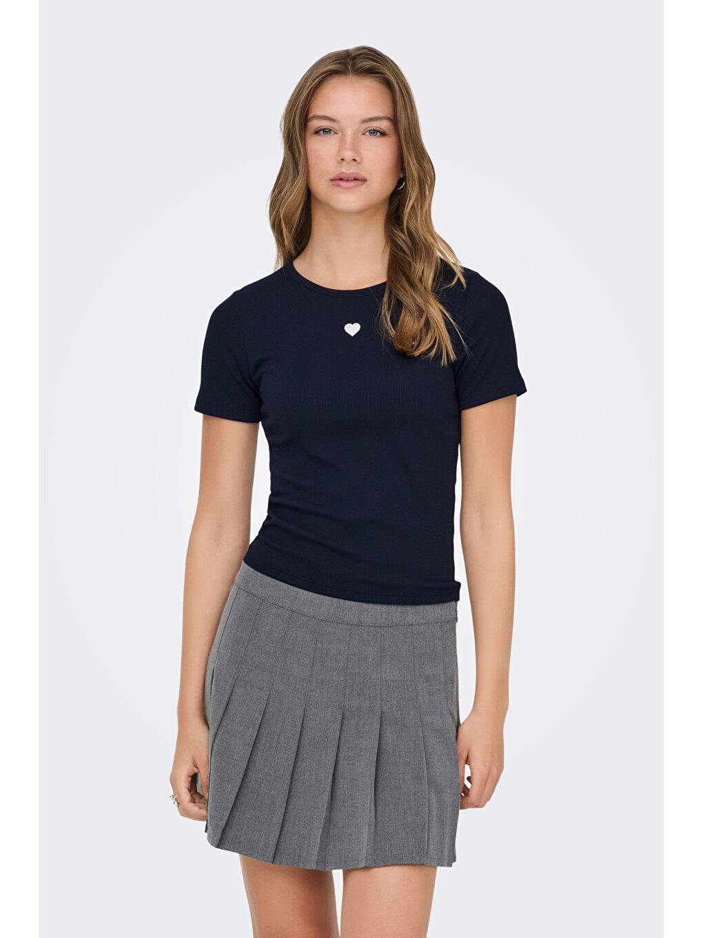 Lacivert Onlelva Slim Fit Yuvarlak Yaka Kadın T Shirt 15342939-2