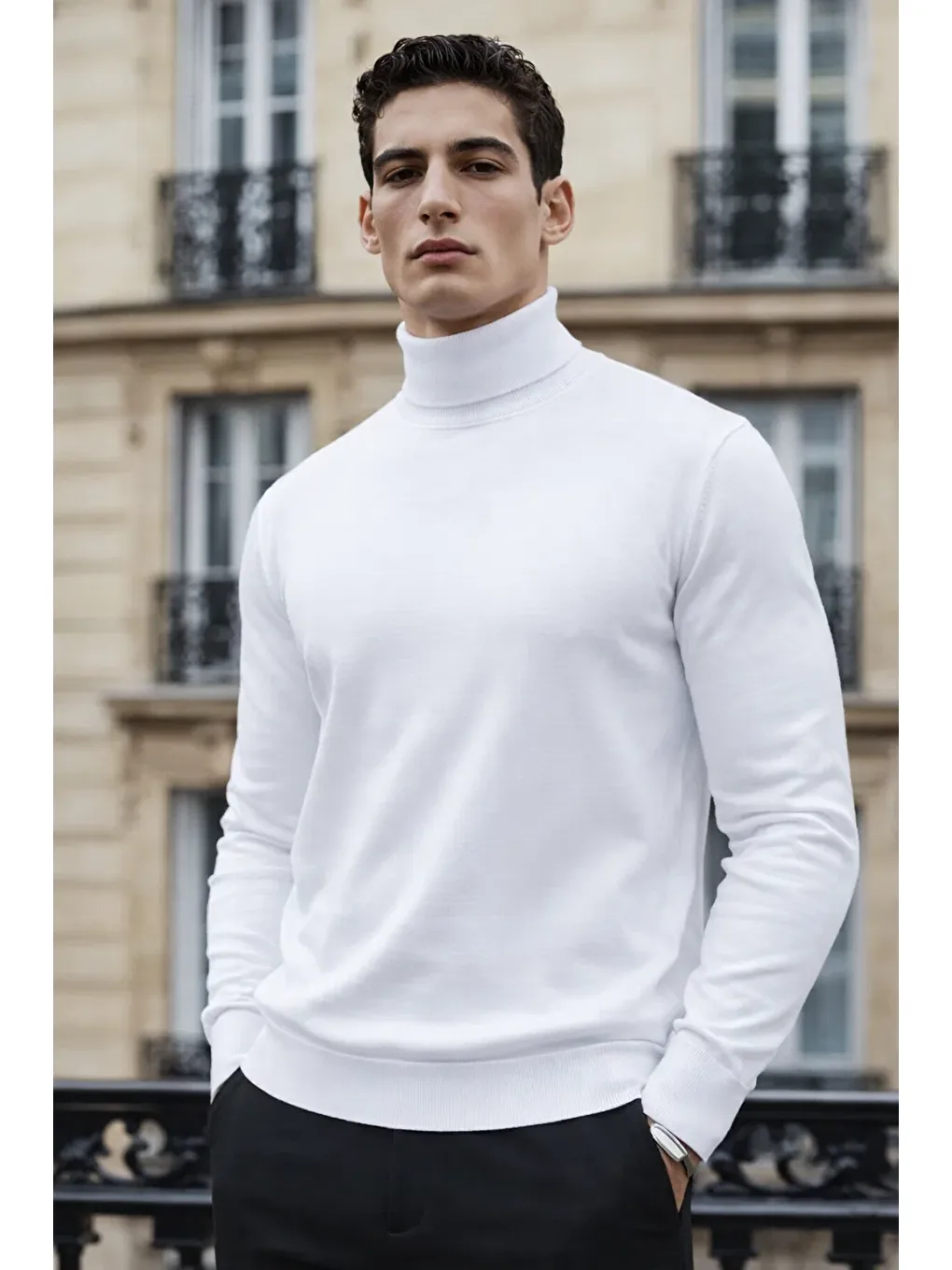 Erkek Uzun Premium Comfort Beyaz Kazak