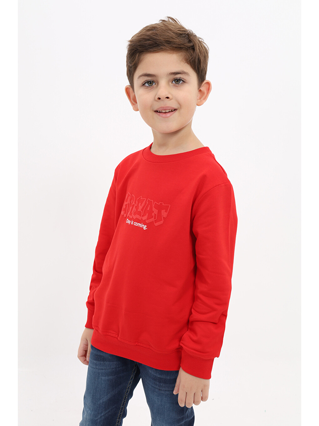 Kırmızı Erkek Çocuk Baskılı Sweatshirt-1