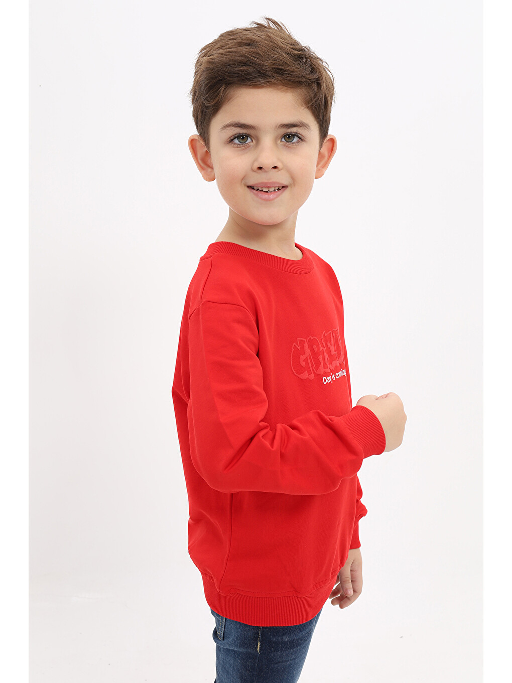 Kırmızı Erkek Çocuk Baskılı Sweatshirt-2