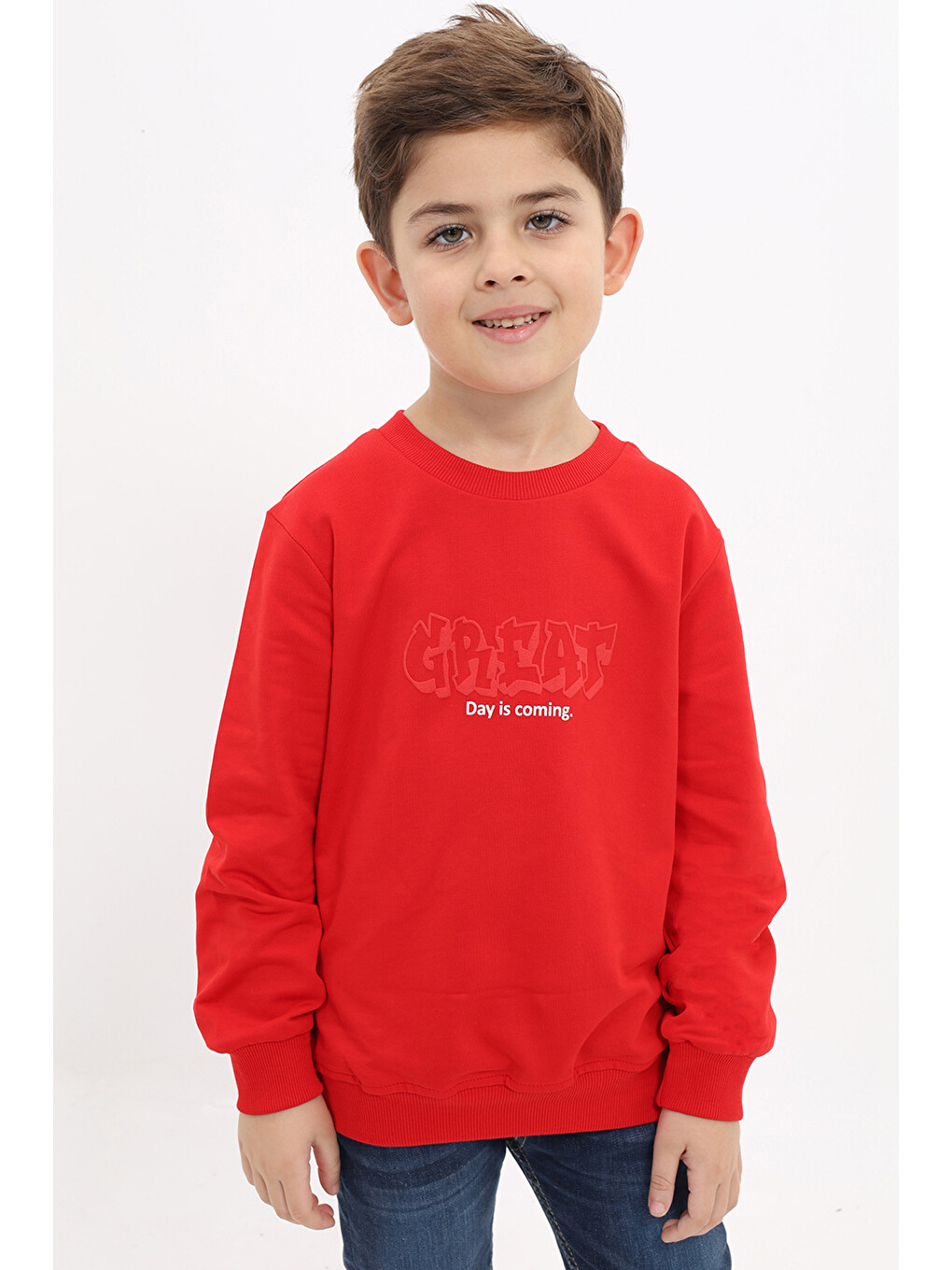 Kırmızı Erkek Çocuk Baskılı Sweatshirt-4