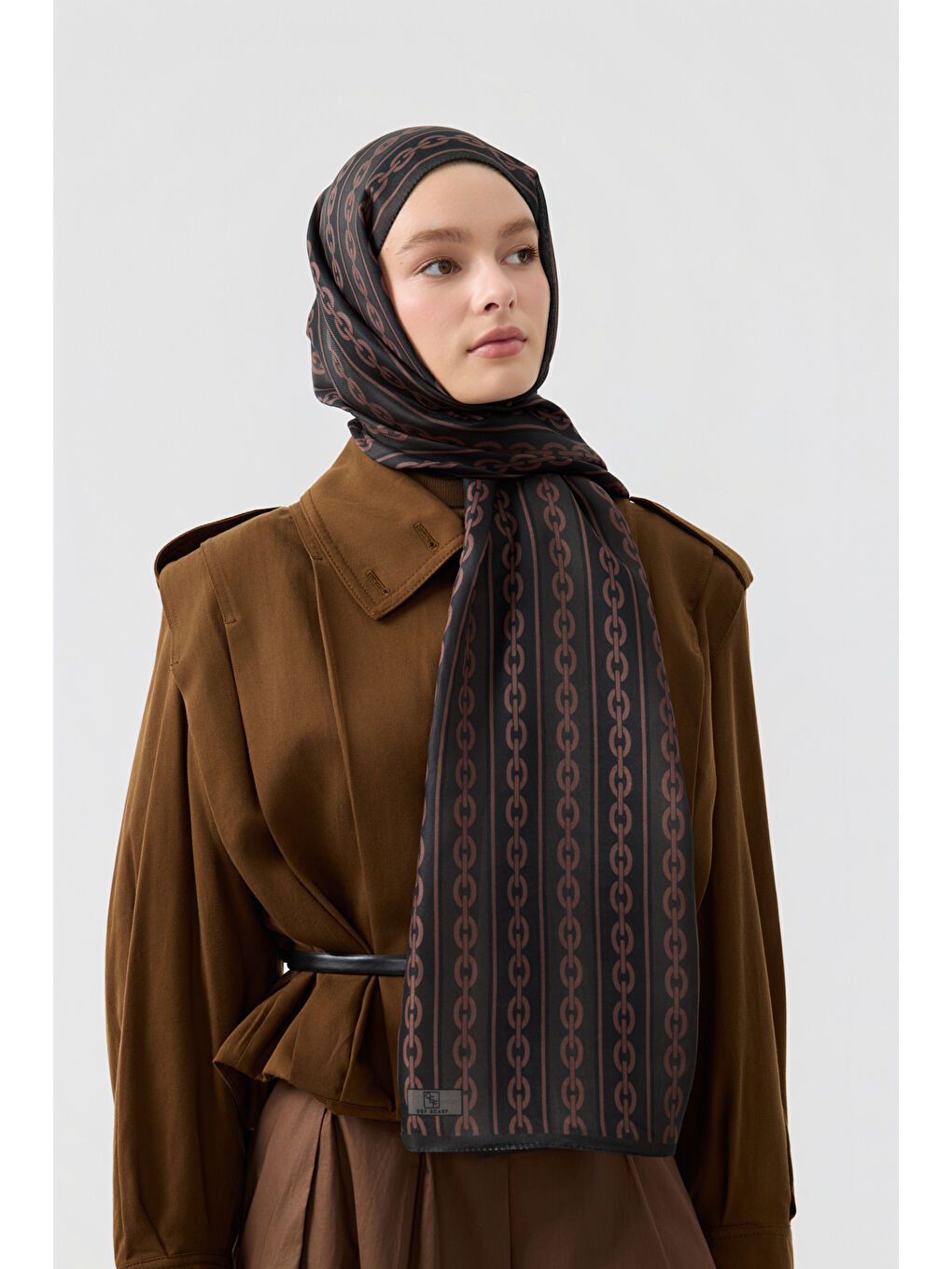 Kahverengi Pamuk Twill Şal Chain Kahve-1