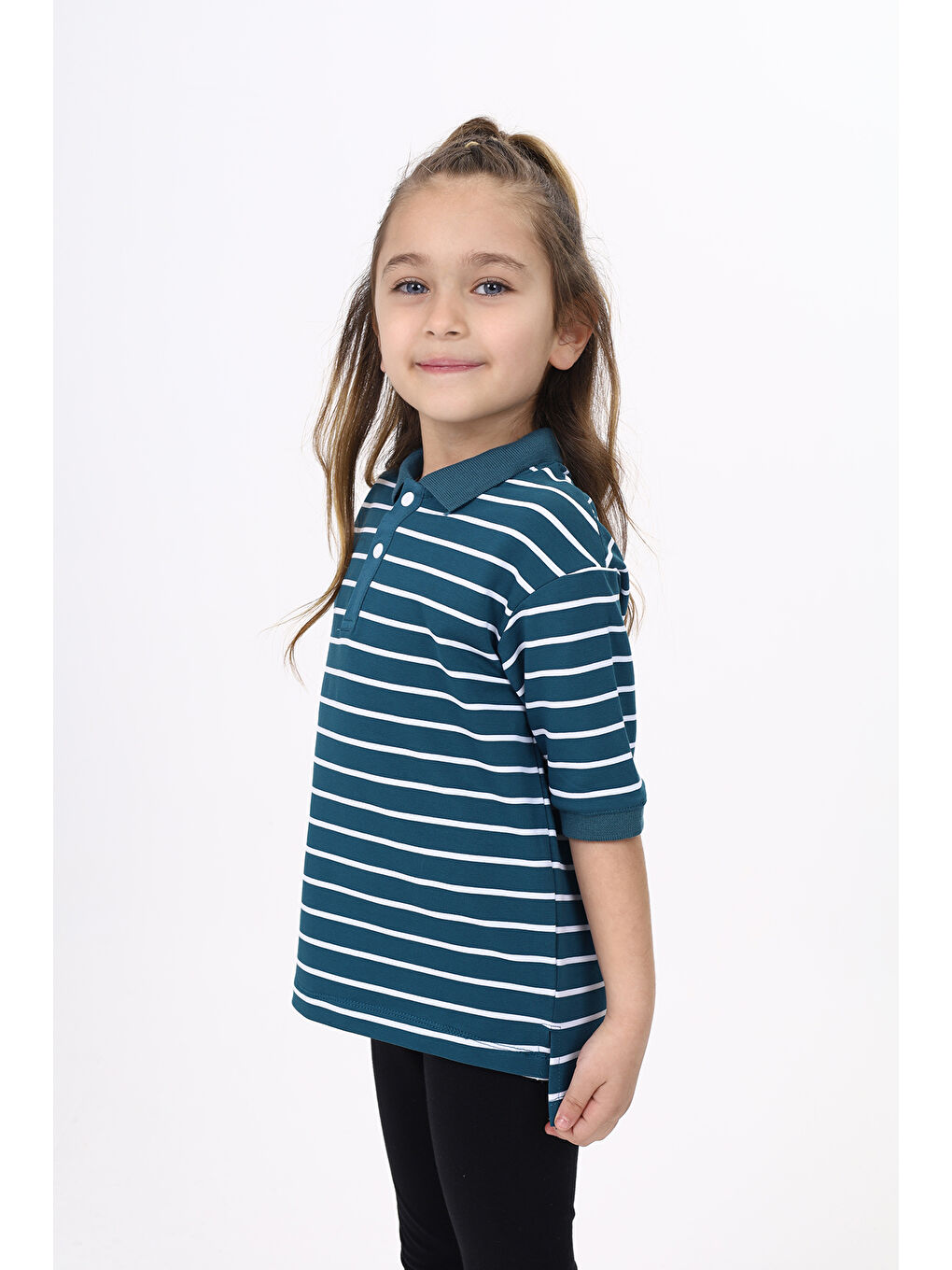 Petrol Unisex Çocuk Çizgili Tişört-1