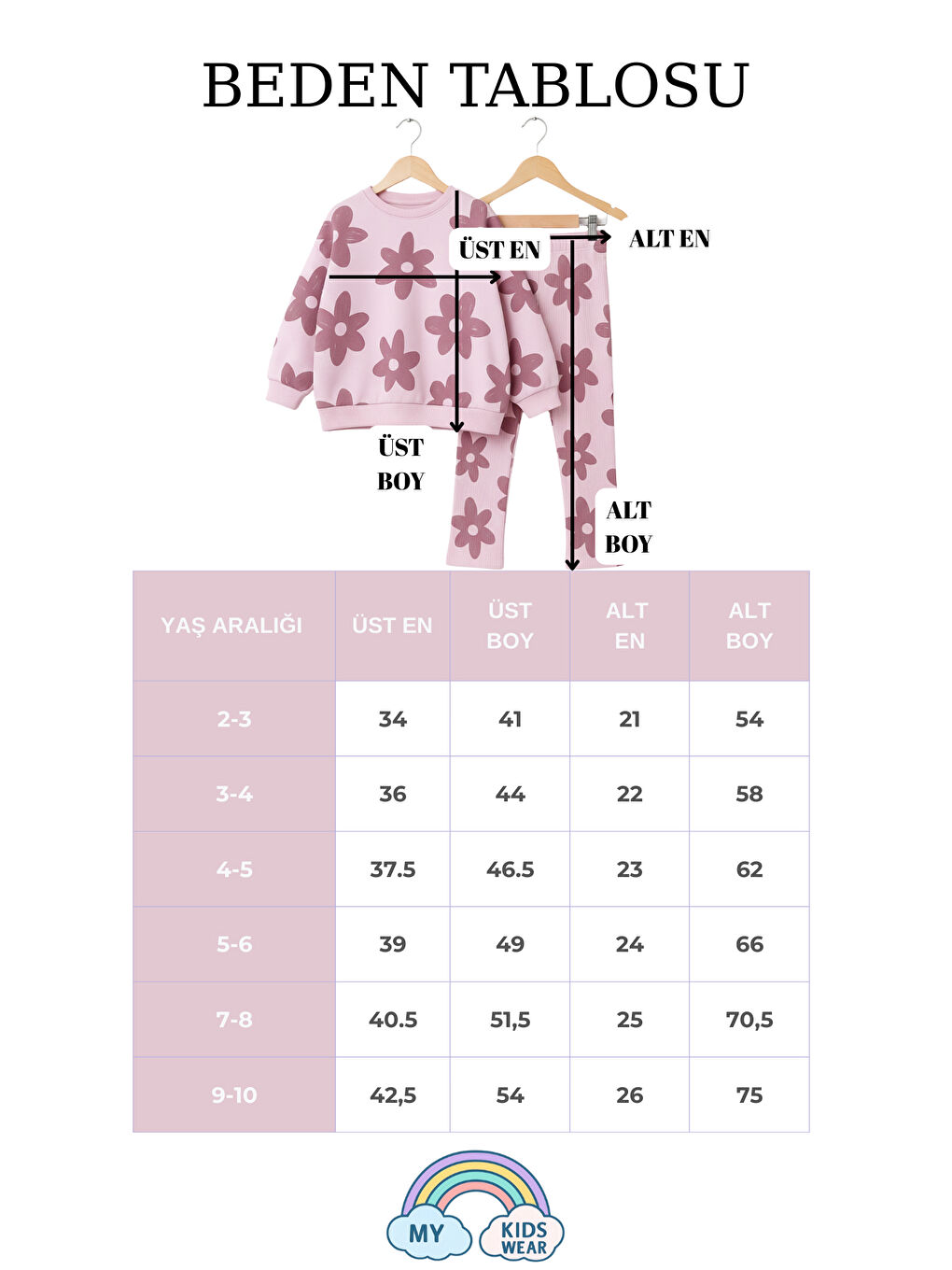 Pembe Kız Çocuk Çiçek Desenli 2’li Sweat & Fitilli Tayt Takım 2-10 Yaş 12361-4