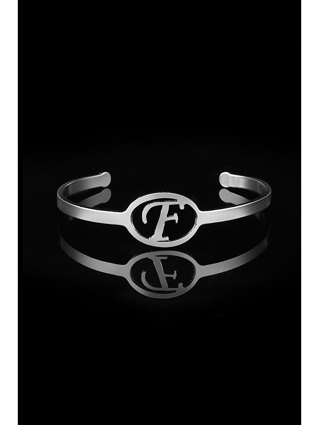 Gri Çelik Gümüş Kadın F Harfli Kelepçe Bileklik