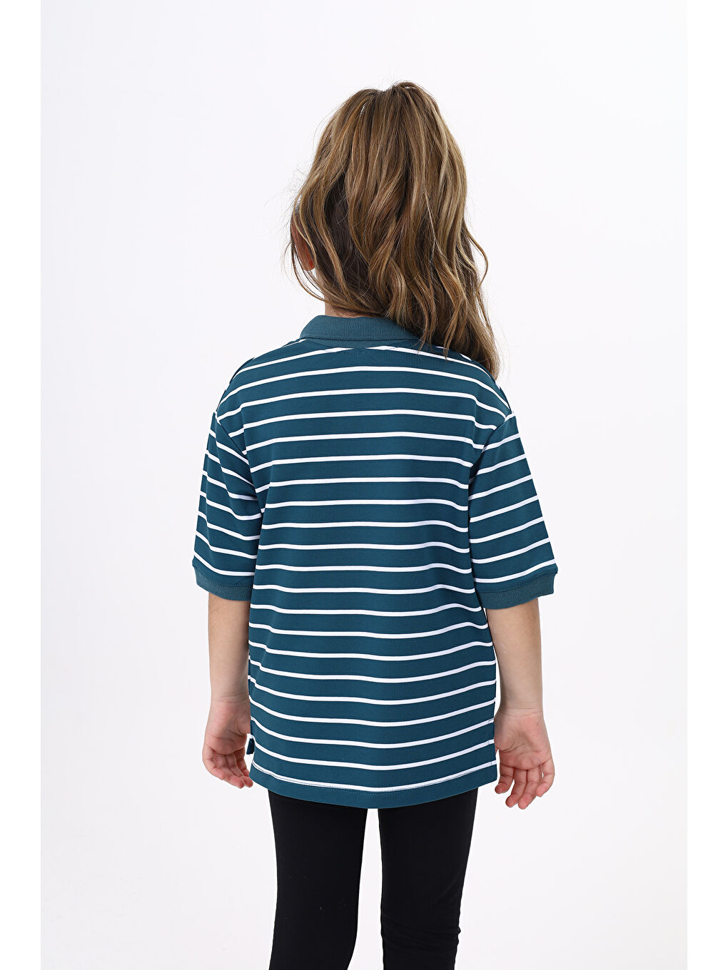 Petrol Unisex Çocuk Çizgili Tişört-3