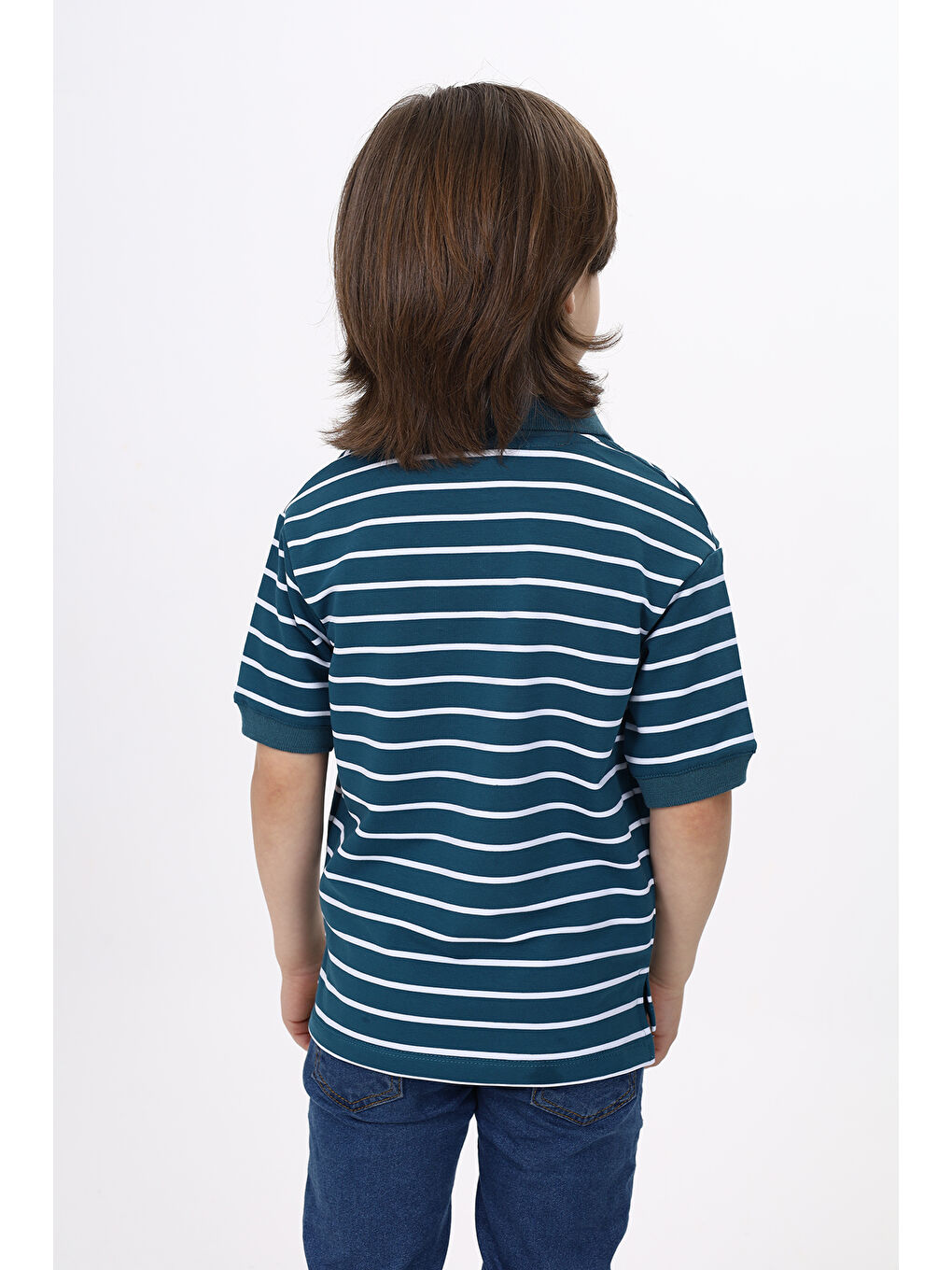 Petrol Unisex Çocuk Çizgili Tişört-4