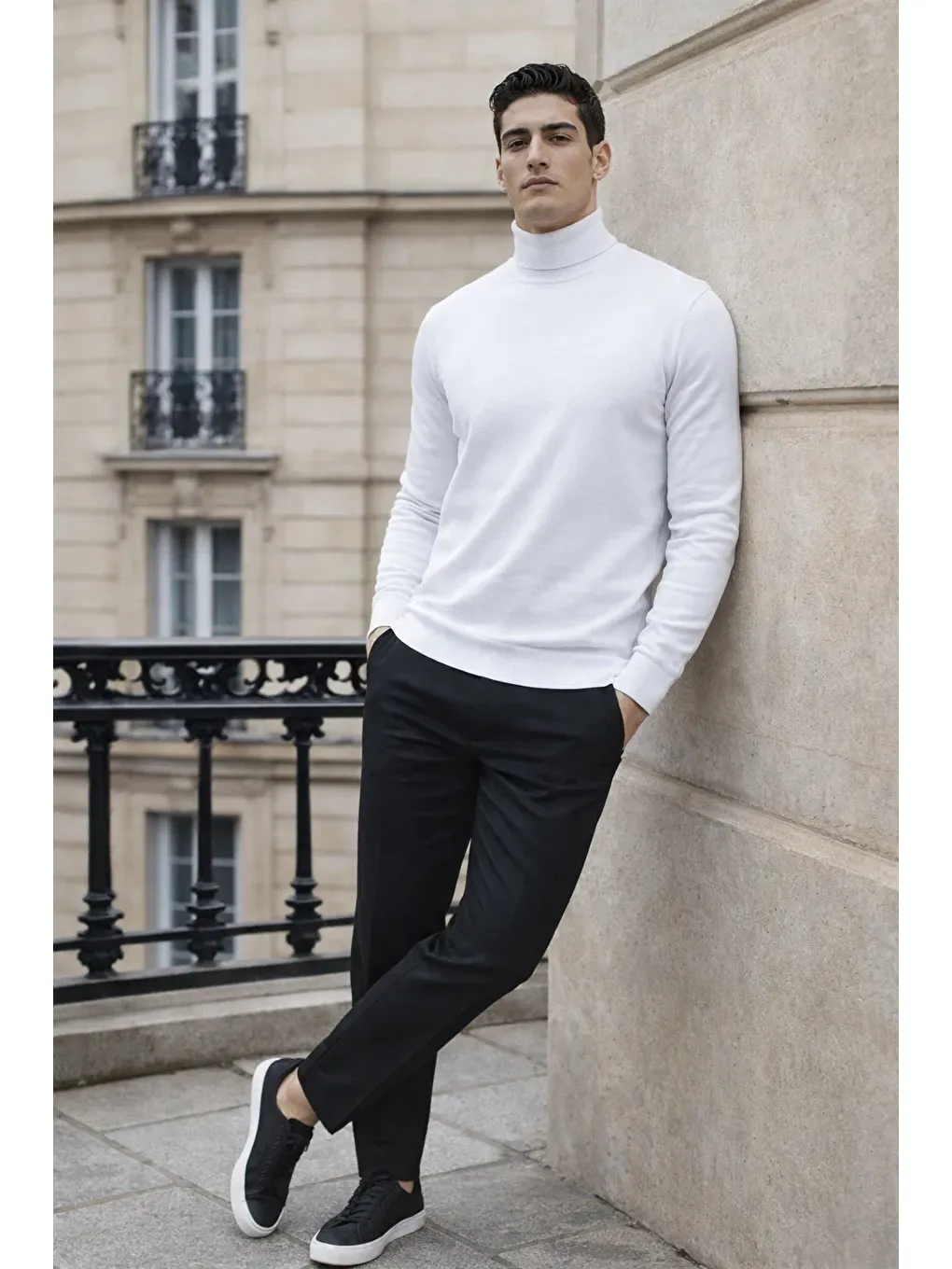 Erkek Uzun Premium Comfort Beyaz Kazak-3