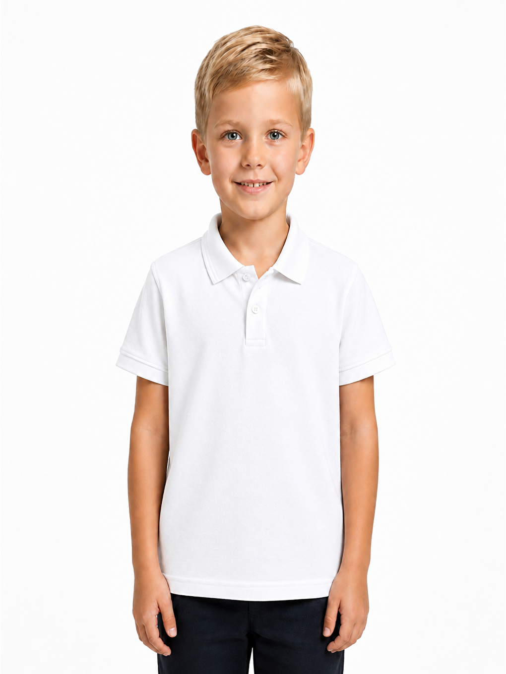 Beyaz Kids Polo Yaka Basic Kısa Kollu Unisex Çocuk Tişört