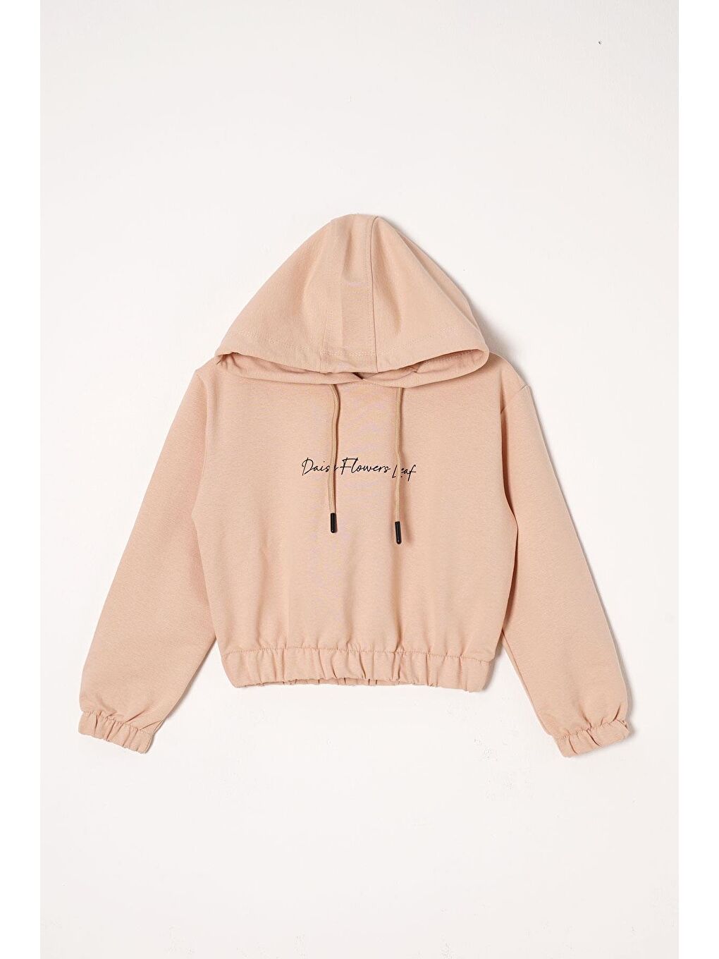 Bej Kapüşonlu Daısy Flowrs Leaf Baskılı Kız Çocuk İkili Takım-1