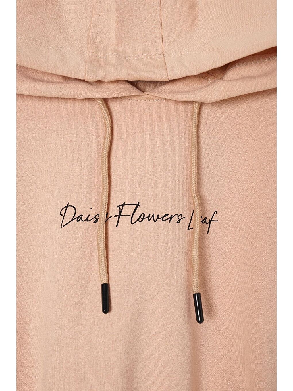 Bej Kapüşonlu Daısy Flowrs Leaf Baskılı Kız Çocuk İkili Takım-2
