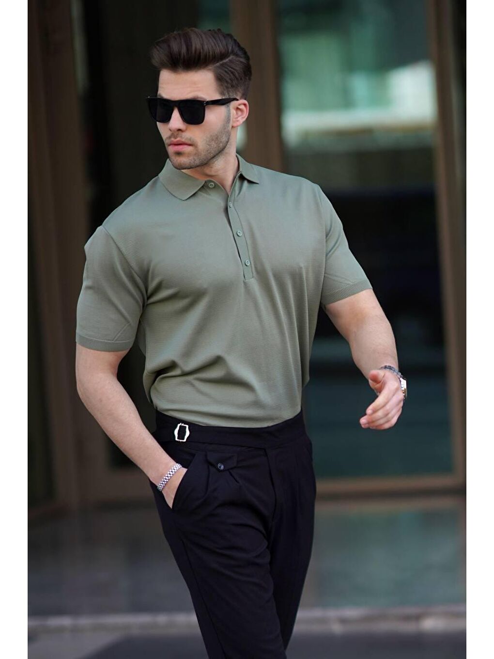 Açık Haki Erkek Polo Yaka Düz Tişört 6878