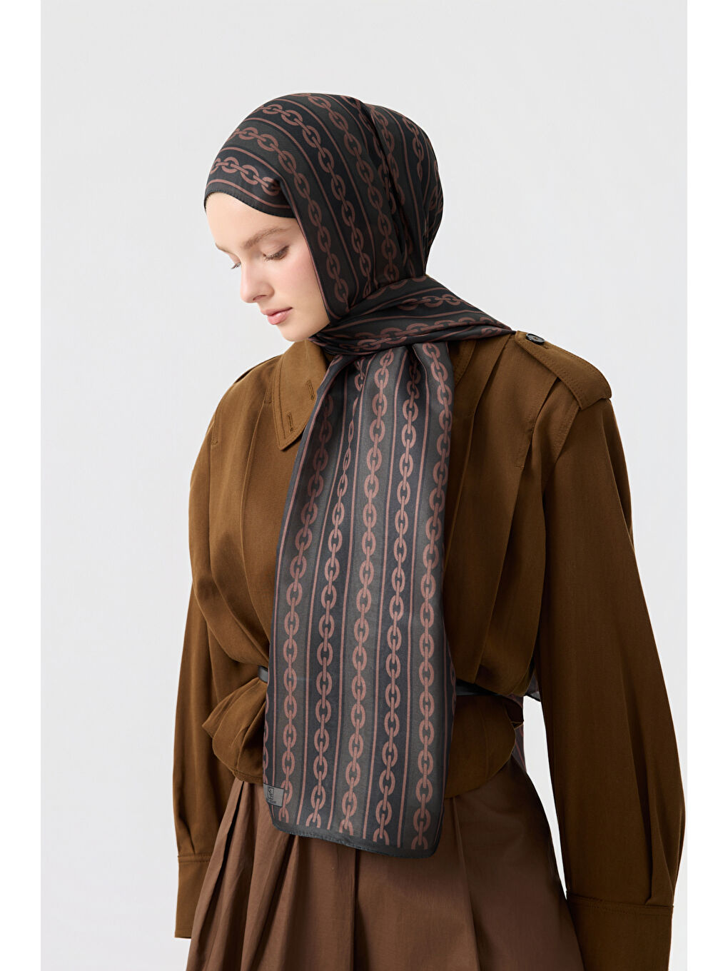 Kahverengi Pamuk Twill Şal Chain Kahve-2