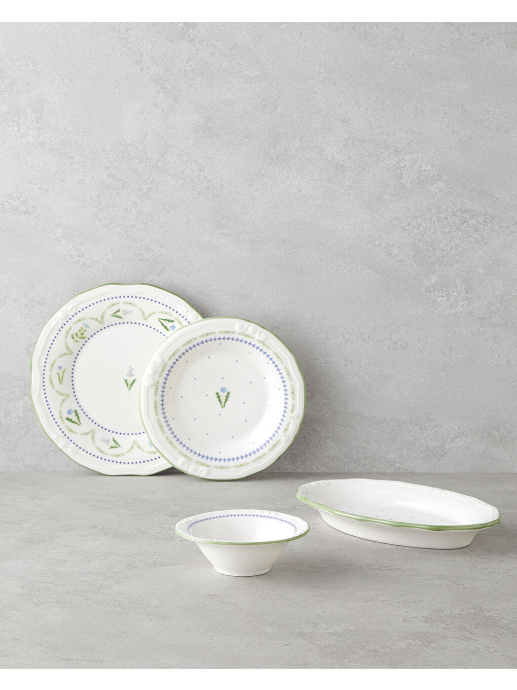 Lavender Porselen Kahvaltı Takımı 12 Parça 6 Kişilik Yeşil-Mavi