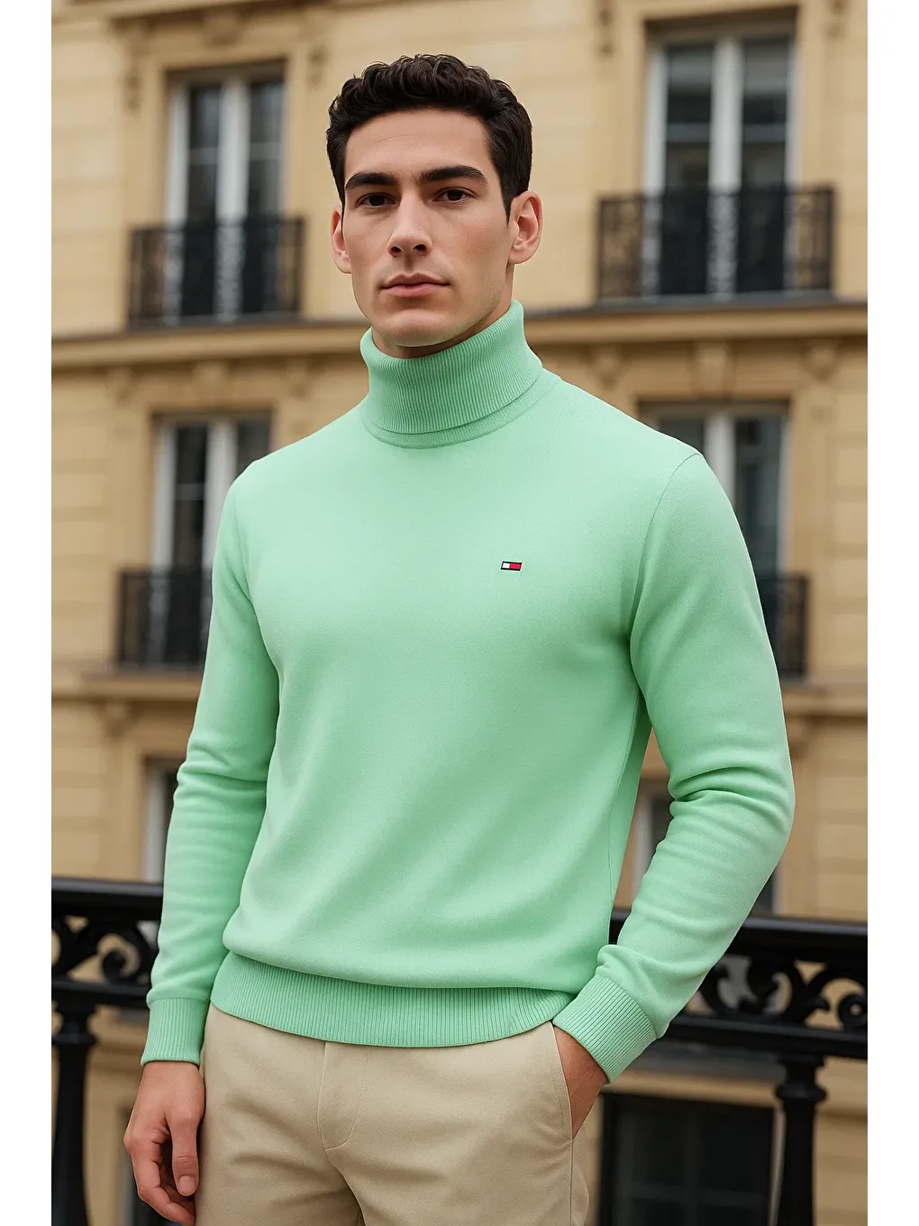 Yeşil Erkek Uzun Premium Comfort Mint Kazak-1