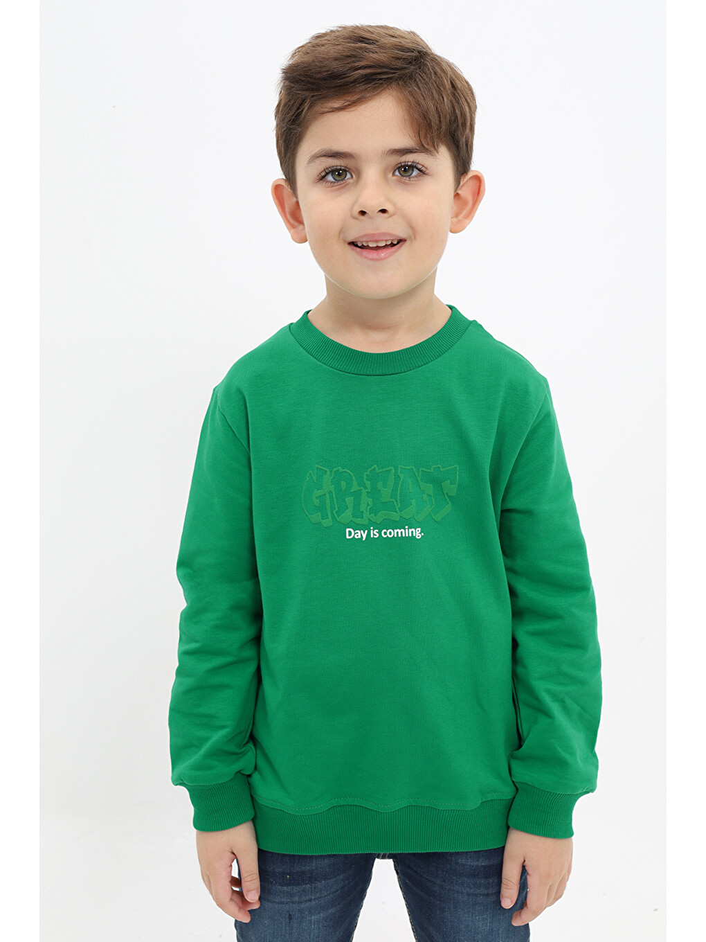 Yeşil Erkek Çocuk Baskılı Sweatshirt