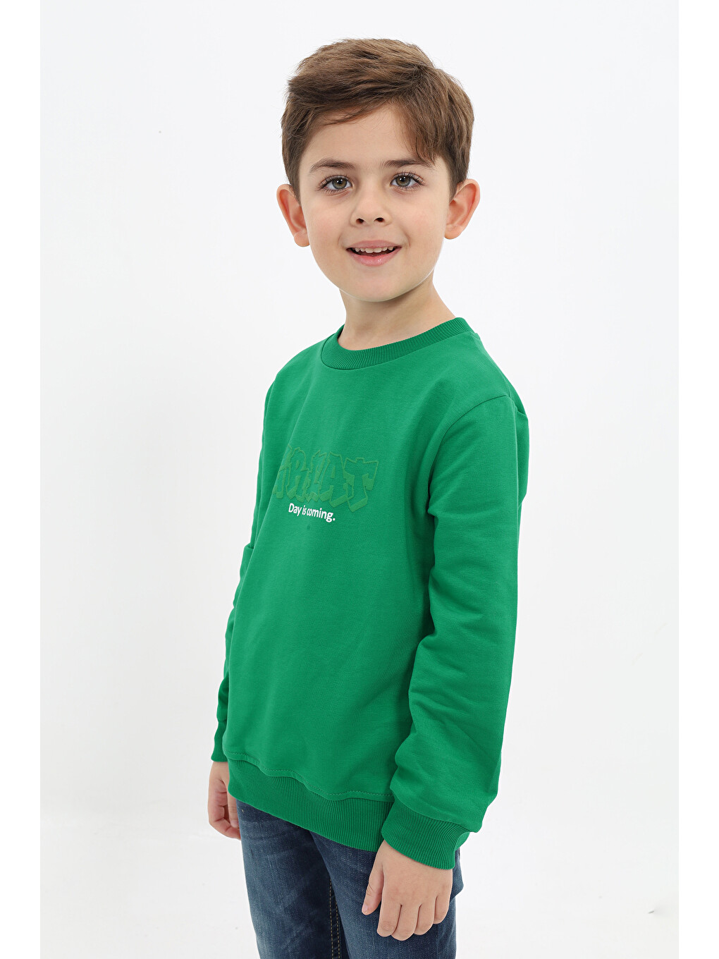 Yeşil Erkek Çocuk Baskılı Sweatshirt-1