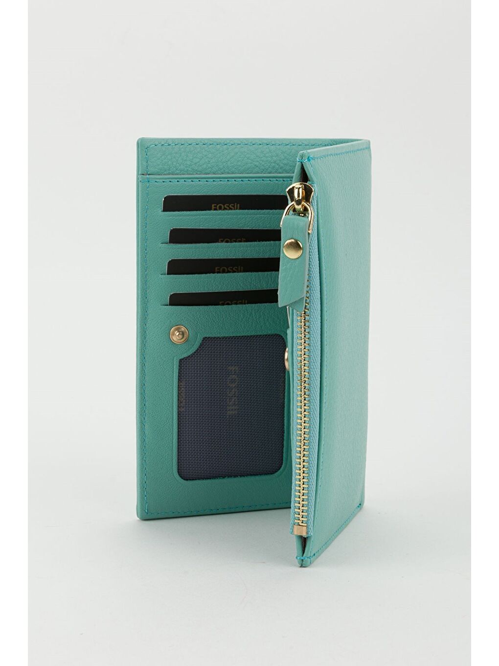 Turkuaz Kutulu Hakiki Deri Mürdüm Orta Boy Kadın El Portföyü Kartlık Cüzdan-3