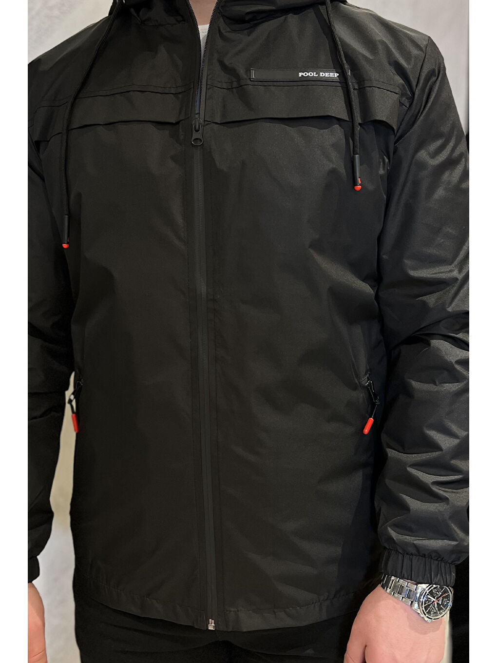 Siyah Erkek  Kapüşonlu Mevsimlik Büyük Beden Mont-3