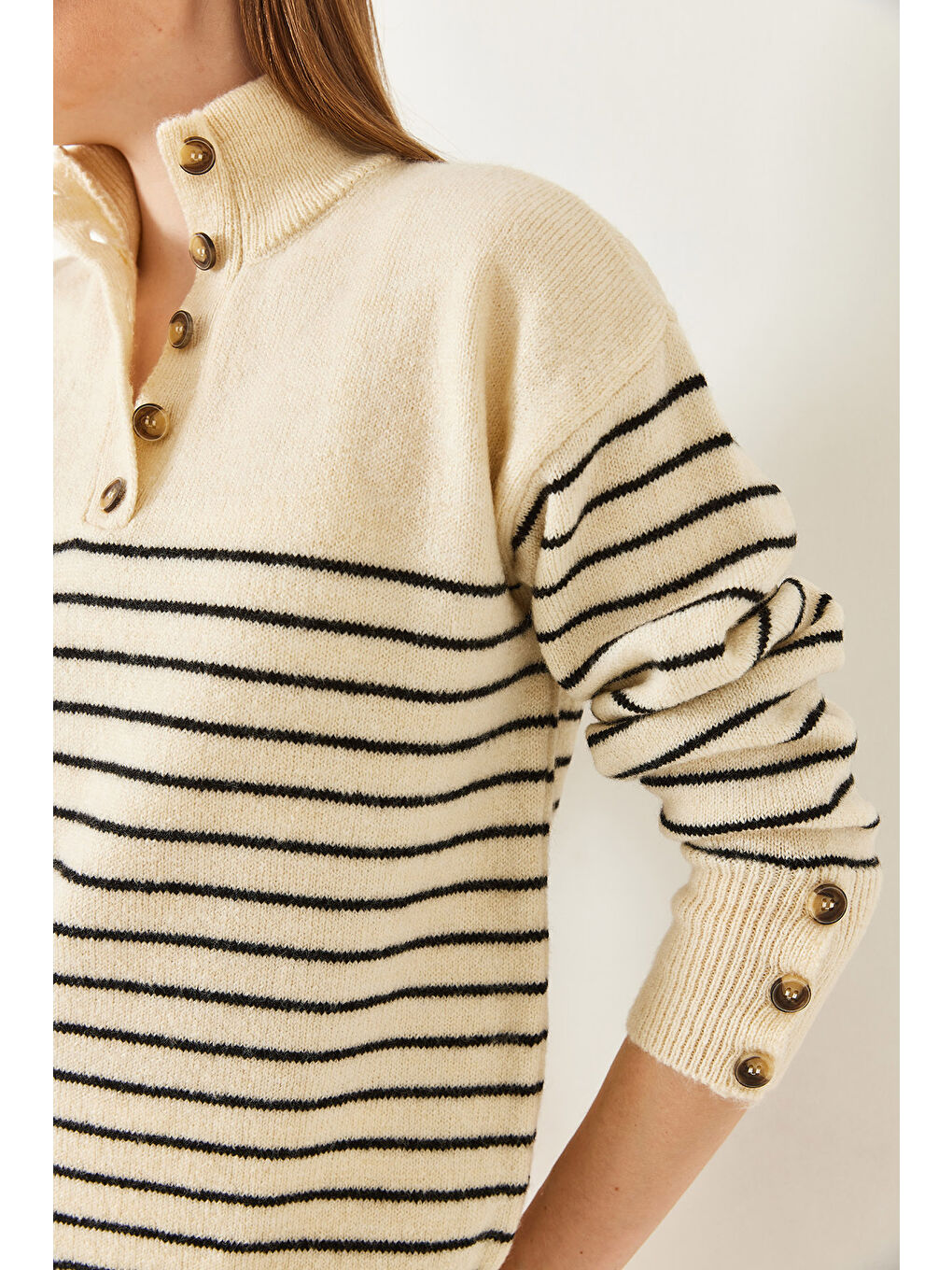 Lila Kadın Kolu Düğmeli Patlı Triko Kazak-5